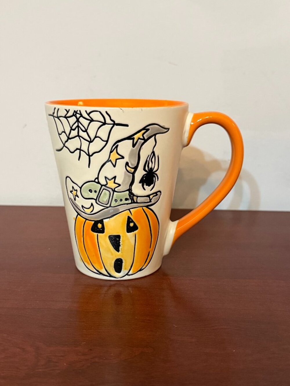 Halloween Ceramic Mug Pumpkin Witch Hat Ghost Spider Orange Coffee Cup 18oz